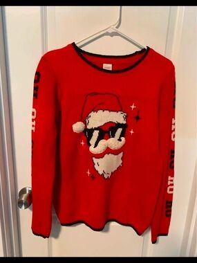 Holiday Time Kids Unisex Red Sweater with Cool Santa Motif - XL 14/16